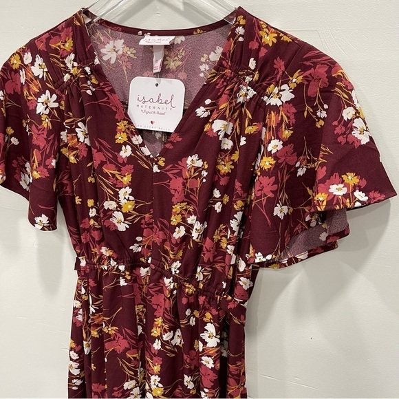 Isabel Maternity Floral Short Sleeve Midi Dress Belted XS - Picture 3 of 8